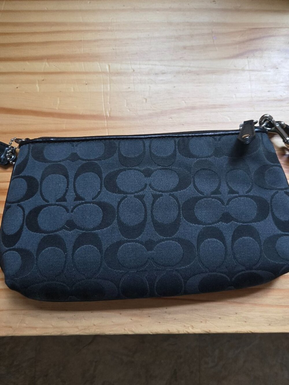 Coach Black Signature Canvas Wristlet Pouch - Picture 2 of 5